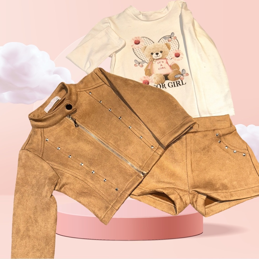 Little Girl 3 Piece Set  Camel Faux Suede NWT. 2Y